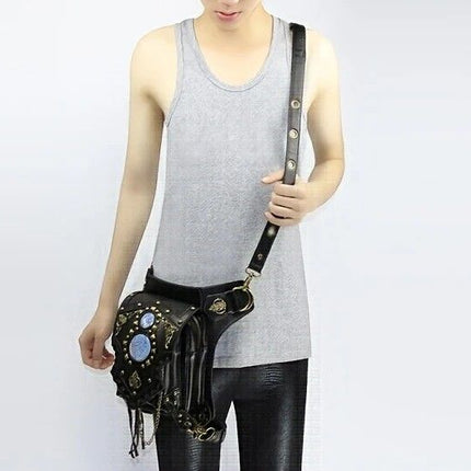Steampunk-style Adjustable Waist Bag: Retro Chains and Rivets Decoration, PU Leather Multi-function Shoulder Crossbody Bag for Trendy Matching