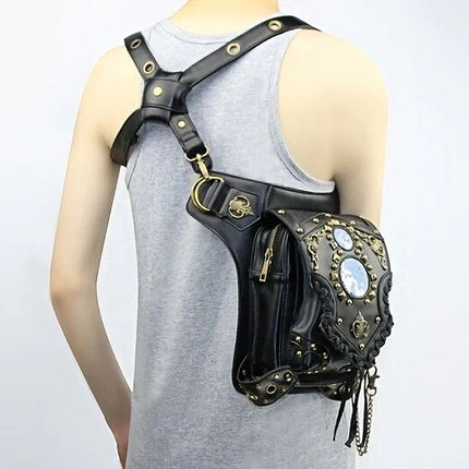 Steampunk-style Adjustable Waist Bag: Retro Chains and Rivets Decoration, PU Leather Multi-function Shoulder Crossbody Bag for Trendy Matching