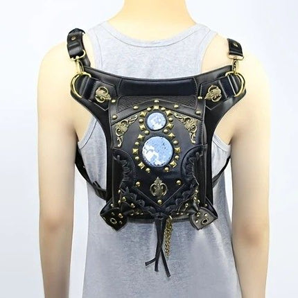 Steampunk-style Adjustable Waist Bag: Retro Chains and Rivets Decoration, PU Leather Multi-function Shoulder Crossbody Bag for Trendy Matching