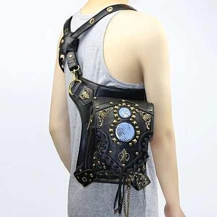 Steampunk-style Adjustable Waist Bag: Retro Chains and Rivets Decoration, PU Leather Multi-function Shoulder Crossbody Bag for Trendy Matching