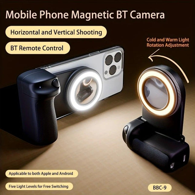 Magnetic Phone Photography Grip Compatible with iPhone & Android 360 Degree Fill Light with Bluetooth
