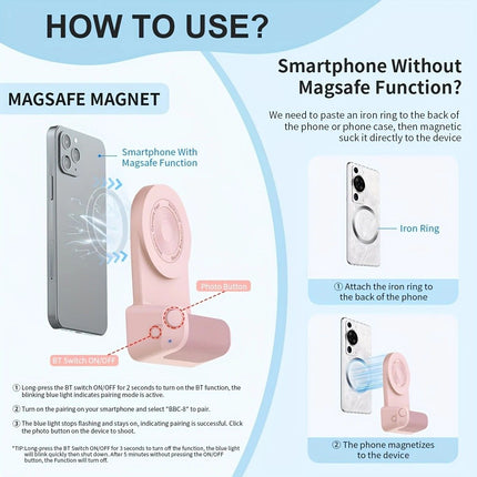 Magnetic Phone Photography Grip | Compatible with iPhone & Android, 360° Fill Light with Bluetooth Remote, Ideal for Live Streaming & Vlogging