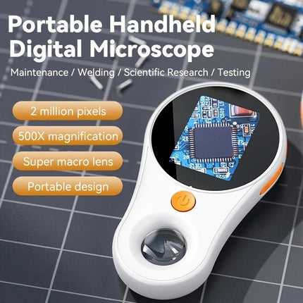 2 Inch 500X HD Portable Handheld Digital Microscope with Screen USB Connect to Computer for Plant Insect Repair Inspection.BLACK