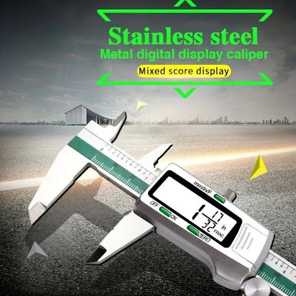 Stainless Steel Digital Caliper 150mm 6 Inch LCD Three Mode Metric Imperial Fractional One Touch Switch with Protective Case for Machinery DIY Precise Measurement