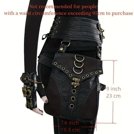 Steampunk PU Leather Waist Bag: Adjustable Waist Size with Rivet Detailing, Versatile as a Retro Leg Bag or Belt, Unisex for Motorcycle Riding and Stylish Outfits