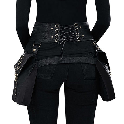Steampunk PU Leather Waist Bag: Adjustable Waist Size with Rivet Detailing, Versatile as a Retro Leg Bag or Belt, Unisex for Motorcycle Riding and Stylish Outfits