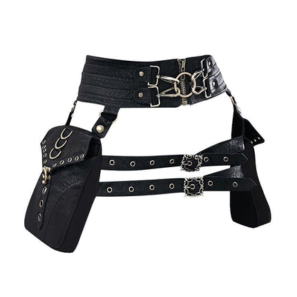 Steampunk PU Leather Waist Bag: Adjustable Waist Size with Rivet Detailing, Versatile as a Retro Leg Bag or Belt, Unisex for Motorcycle Riding and Stylish Outfits