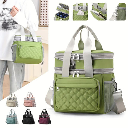 Large Capacity Travel Bag / Lunch Bag. Expandable 5cm, Multi-Compartment Storage, Hand/Shoulder Carry, Multi-Color Portable for Trips.black