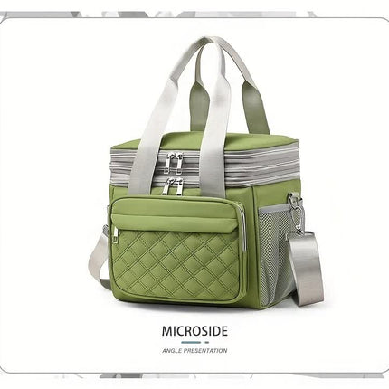 GREEN Large Capacity Travel Bag / Lunch Bag. Expandable 5cm, Multi-Compartment Storage, Hand/Shoulder Carry, Multi-Color Portable for Trips