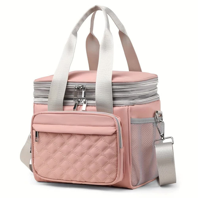 PINK Large Capacity Travel Bag/Lunch Bag.Expandable 5cm Multi-Compartment Storage Hand/Shoulder Carry