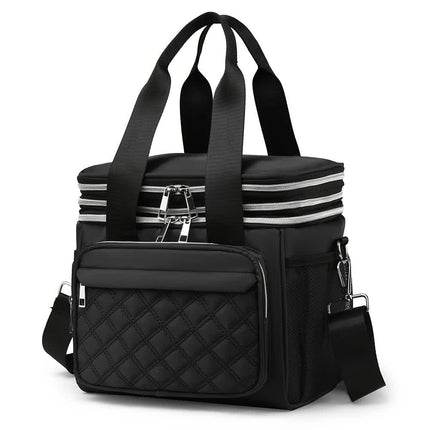 PINK Large Capacity Travel Bag / Lunch Bag. Expandable 5cm, Multi-Compartment Storage, Hand/Shoulder Carry, Multi-Color Portable for Trips