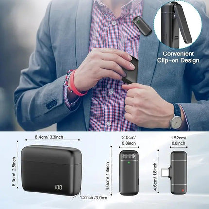 Wireless Lavalier Microphone Set: 2.4G Wireless Instant Connection, DSP Smart Noise Reduction, 84-Hour Long Battery Life, One-to-Many Full-Scenario Compatibility, Type-C Interface(BLACK)