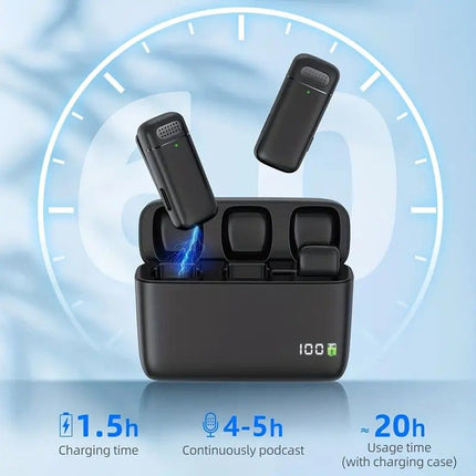 Wireless Lavalier Microphone Set: 2.4G wireless instant connection, DSP smart noise cancellation, 84-hour ultra-long battery life, one-drag-many full-scenario compatibility, Apple interface. (Black outer case with yellow inner compartment)