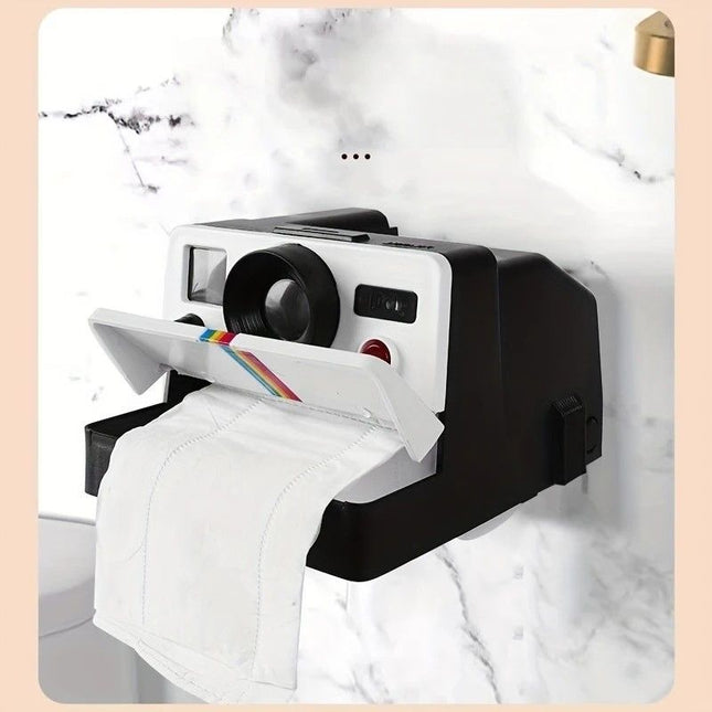 Retro Camera Toilet Paper Holder Drill-Free Waterproof & Dustproof Large Capacity Smooth Dispensing New