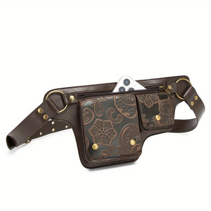 Printed Handmade Multi-functional Waist Bag: Adjustable for Chest Bag Use, Retro Print Multi-buckle Design, Practical for Stylish Pairing。BLACK