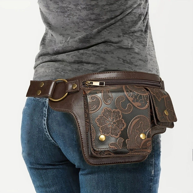 Printed Handmade Multi-functional Waist Bag Adjustable for Chest Bag Use Retro Print Multi-buckle Design