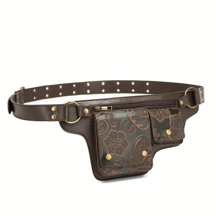 Printed Handmade Multi-functional Waist Bag: Adjustable for Chest Bag Use, Retro Print Multi-buckle Design, Practical for Stylish Pairing.brown
