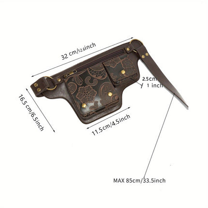 Printed Handmade Multi-functional Waist Bag: Adjustable for Chest Bag Use, Retro Print Multi-buckle Design, Practical for Stylish Pairing.brown