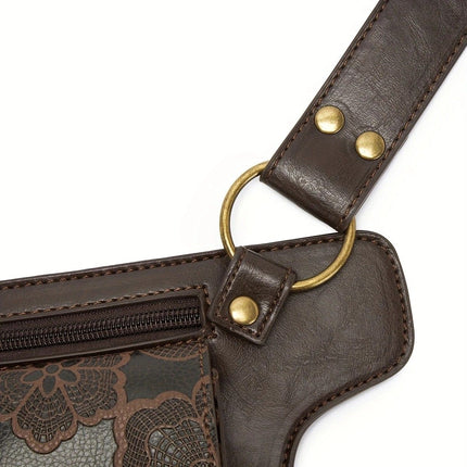 Printed Handmade Multi-functional Waist Bag: Adjustable for Chest Bag Use, Retro Print Multi-buckle Design, Practical for Stylish Pairing.brown