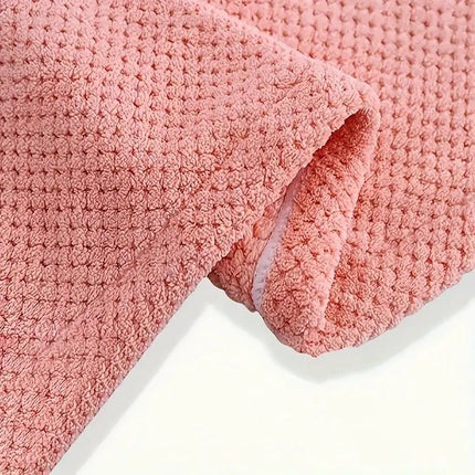 Women's Coral Fleece Pineapple Grid Two-Piece Set | Cloud-Like Touch Adjustable Bath Robe + Hair Towel, Adjustable Tie Belt, Suitable for Daily Home Use(Red bean paste purple)