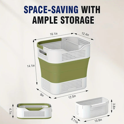 Multi-functional Folding Laundry Basket: Hassle-free Storage, One Basket for All Your Clothes Sorting。green