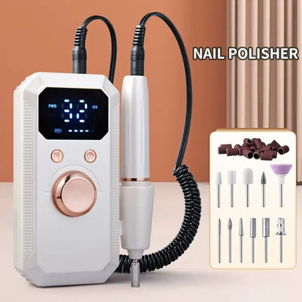 Professional Nail Drill: Quiet and Efficient, LED Digital Display, 31 Accessories for All-in-One Use, Easy for Beginners to Master。white