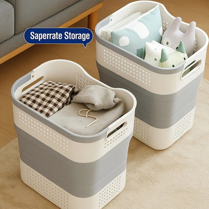 Multi-functional Folding Laundry Basket: Hassle-free Storage, One Basket for All Your Clothes Sorting.Light grey