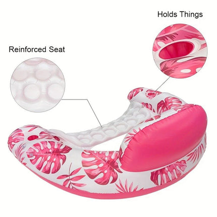 Adult Pool Floating Bed with Canopy: Upgraded Large Space, Adjustable Shade, Ergonomic Headrest, Dual Cup Holders, Portable and Comfortable。PINK
