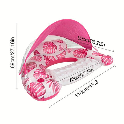 Adult Pool Floating Bed with Canopy: Upgraded Large Space, Adjustable Shade, Ergonomic Headrest, Dual Cup Holders, Portable and Comfortable。PINK
