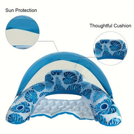 Adult Pool Floating Bed with Canopy: Upgraded Large Space, Adjustable Shade, Ergonomic Headrest, Dual Cup Holders, Portable and Comfortable。PINK