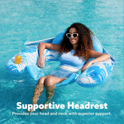 Adult Pool Floating Bed with Canopy: Upgraded Large Space, Adjustable Shade, Ergonomic Headrest, Dual Cup Holders, Portable and Comfortable。PINK