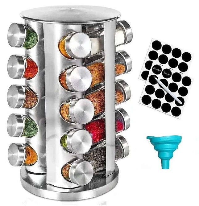 20 Glass Jars with Labels Transparent Rotating Spice Tower V1237-ZY-506-0001