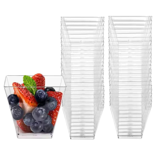 50-pack Black Square Plastic Cups 120 ml Dessert Serving Cups for Mousse V1237-ZY-506-0009
