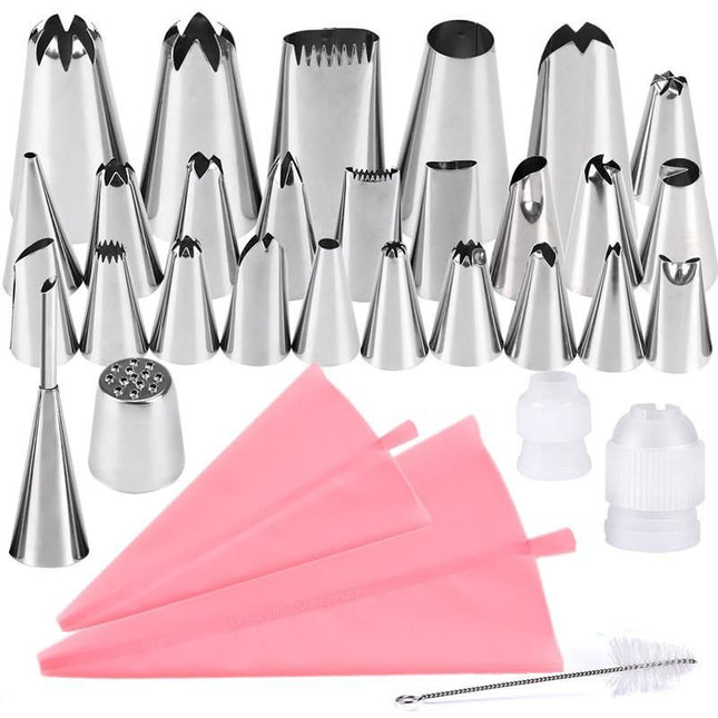 27pcs Pink Tulle Set Liquor Tips Bag Connector Cake Tool V1237-ZY-506-0011