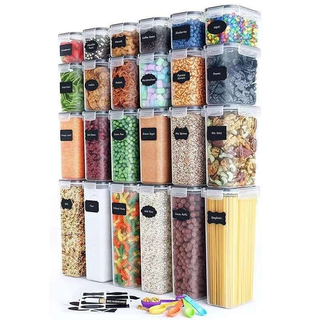 24-Pack Airtight Storage Containers for Organized Pantry Transparent with Labels V1237-ZY-506-0023