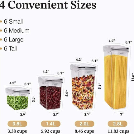 24-Pack Airtight Storage Containers for Organized Pantry, Transparent with Labels