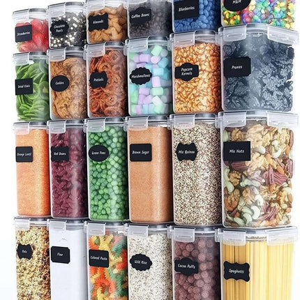 24-Pack Airtight Storage Containers for Organized Pantry, Transparent with Labels