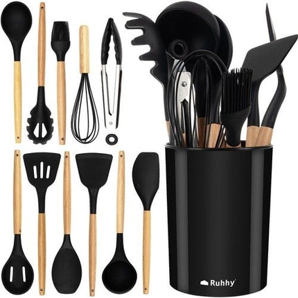 12pcs Black Heat Resistant Silicone Kitchen Utensils Set
