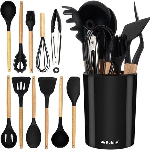12pcs Black Heat Resistant Silicone Kitchen Utensils Set V1237-ZY-506-0037