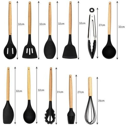 12pcs Black Heat Resistant Silicone Kitchen Utensils Set
