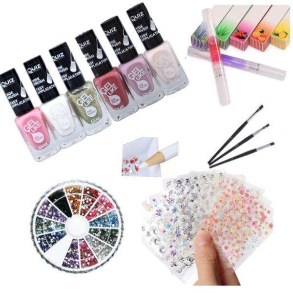 Nail kit with polish rhinestones and stickers MultiColor decoration kit V1237-ZY-506-0065
