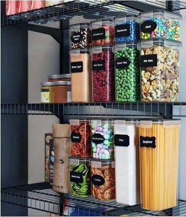 14-pack Transparent Food Storage Jars with Airtight Lids Kit