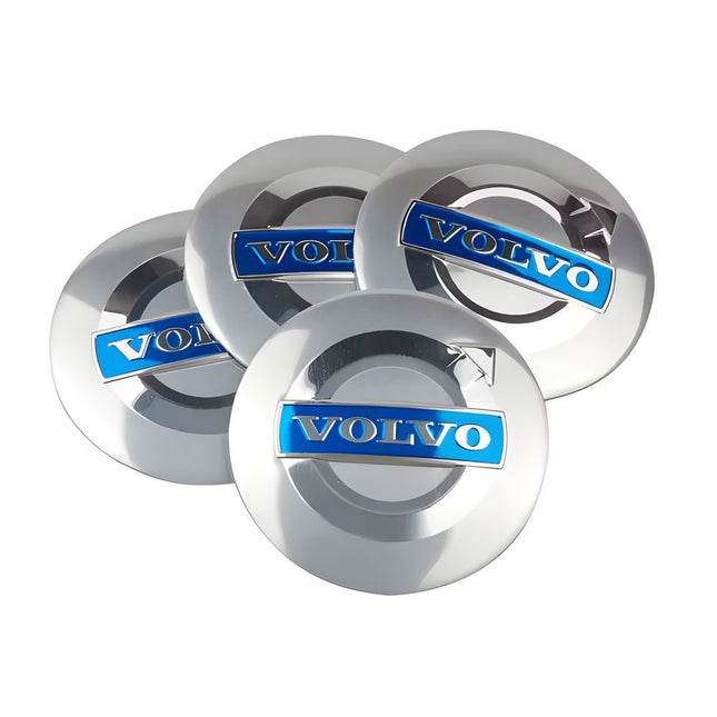 4-Pack Volvo Wheel Hub Emblem Center Caps 64mm Silver Blue V1237-ZY-506-0073