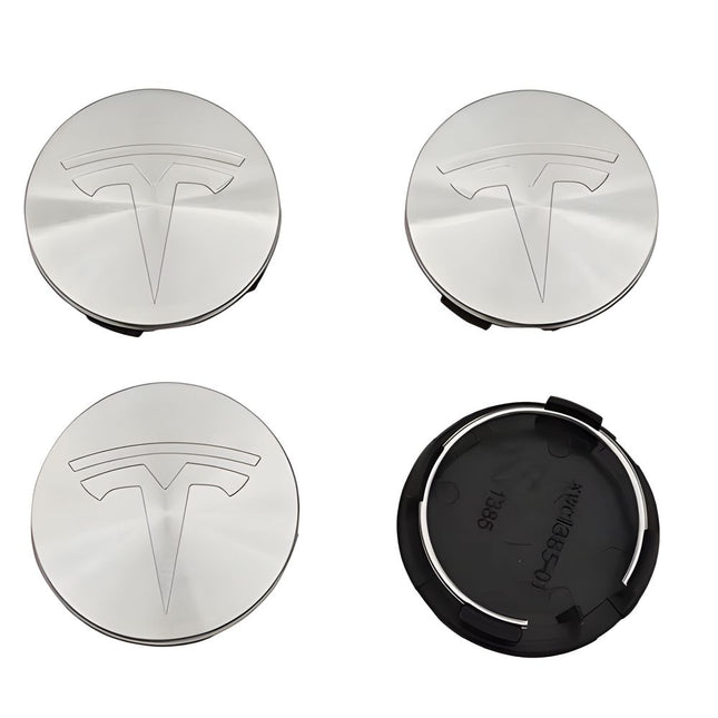 4-Pack Tesla Wheel Hub Caps 56mm Silver