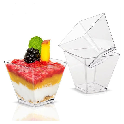 25-pack Square Plastic Cups 120 ml, Black, for Dessert and Mousse