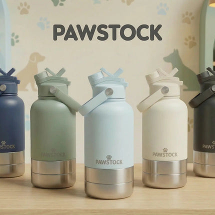 Pawstock 3-in-1 Insulated Dog Water Bottle with Dual Bowls – 1L Stainless Steel Travel Bottle-Aqua