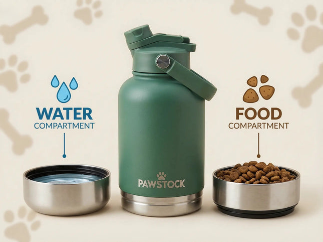 Pawstock 3-in-1 Insulated Dog Water Bottle with Dual Bowls