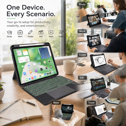 SENYOSON Black iPad Keyboard Case for iPad 7th 8th 9th Generation 10.2 Inch 2019/2020/2021 & iPad Air 3 10.5 Inch 2019, Ultra-Light Magnetic Detachable Keyboard with 7-Color Backlit, Large Precision Trackpad, Writing/Viewing Modes