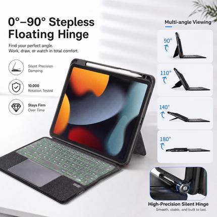 SENYOSON Black iPad Keyboard Case for iPad 10th Generation 10.9 Inch 2022 & iPad 11th Generation (A16) 2025, Ultra-Light Magnetic Detachable Keyboard with 7-Color Backlit, Large Precision Trackpad, Writing/Viewing Modes