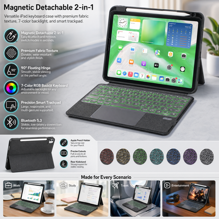 SENYOSON Black iPad Pro Keyboard Case for iPad Pro 12.9 Inch 3rd 4th 5th 6th Gen 2018-2022 & iPad Pro 13 Inch 2nd Gen M5 2025 & iPad Air 13 Inch 6th 7th 8th Gen M2/M3/M4 2024-2026, Ultra-Light Magnetic Detachable Keyboard with 7-Color Backlit, Large Preci